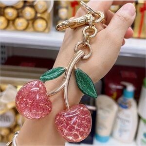 Pink Glitter CHERRY Bag Charm Keychain Purse Charm